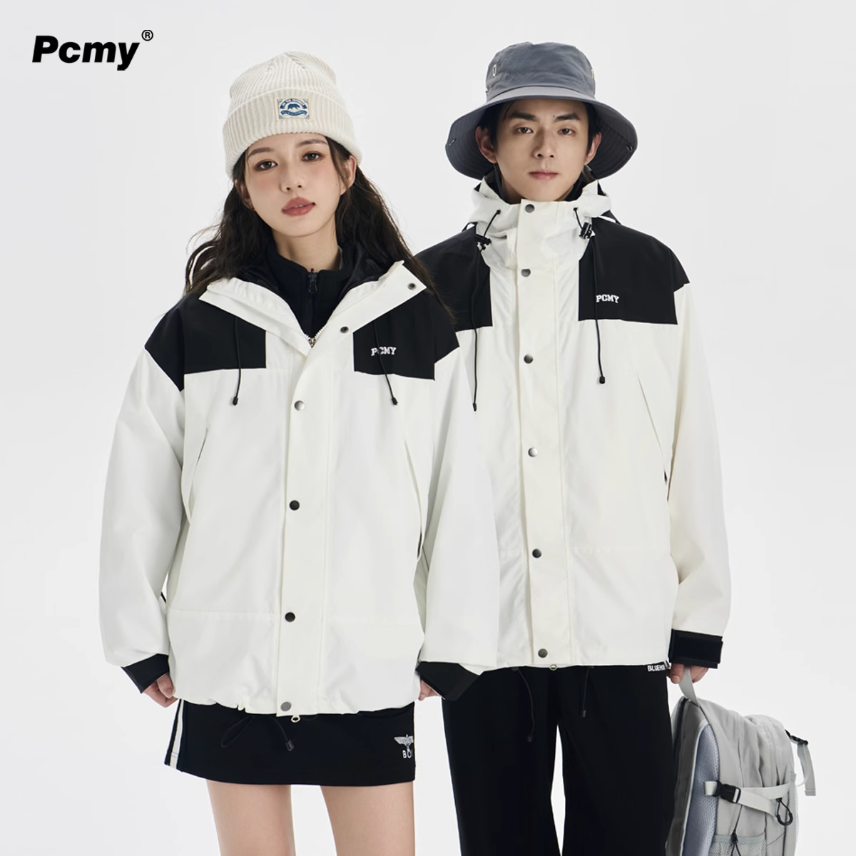 PCMY三防潮牌户外冲锋衣男登山服24秋冬爬山女防风上衣连帽外套