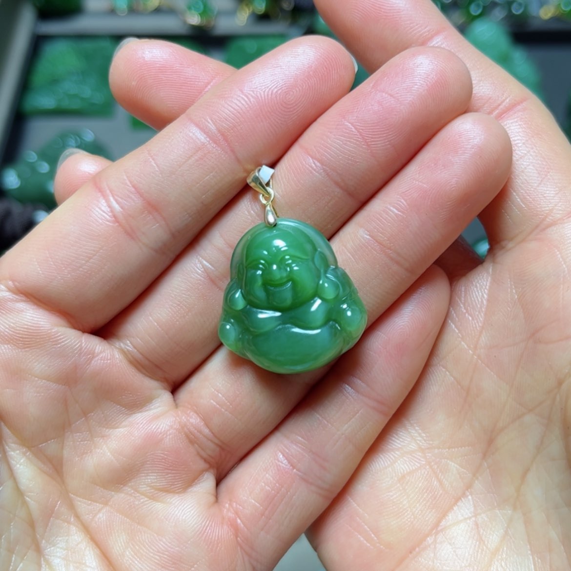 【闪购商品】和田玉（碧玉）吊坠银S925镀金镶嵌