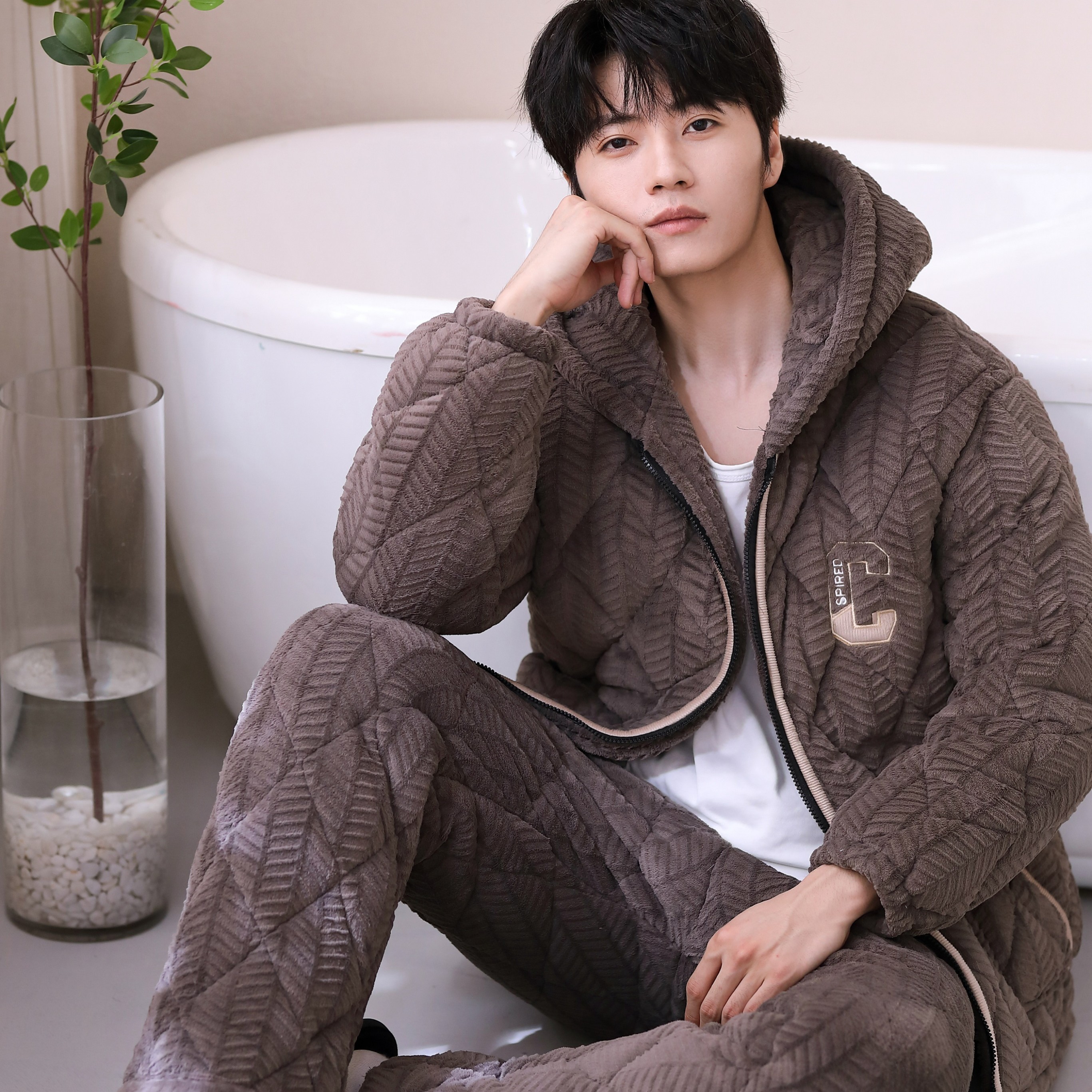 【高货捡漏】23832特厚拉链连帽三层冬季特厚睡衣男士家居服可外穿