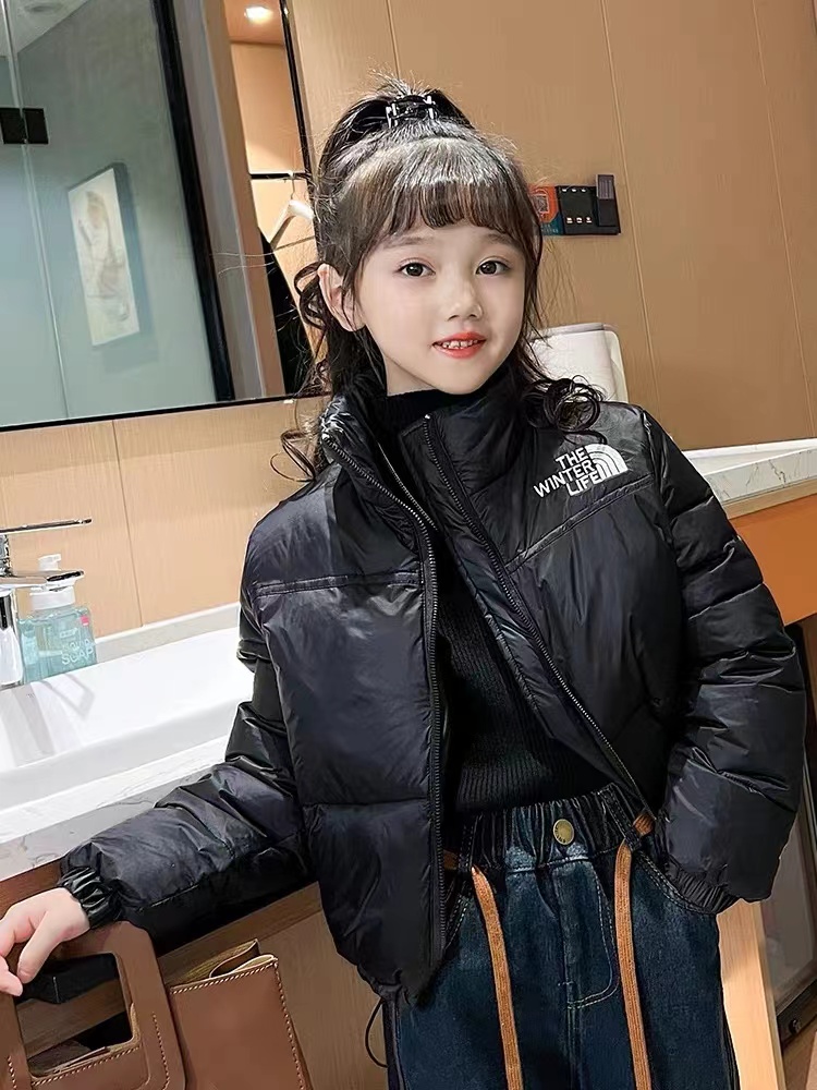 女童立领短款羽绒服2023冬装新款洋气女孩纯色面包服儿童潮外套潮