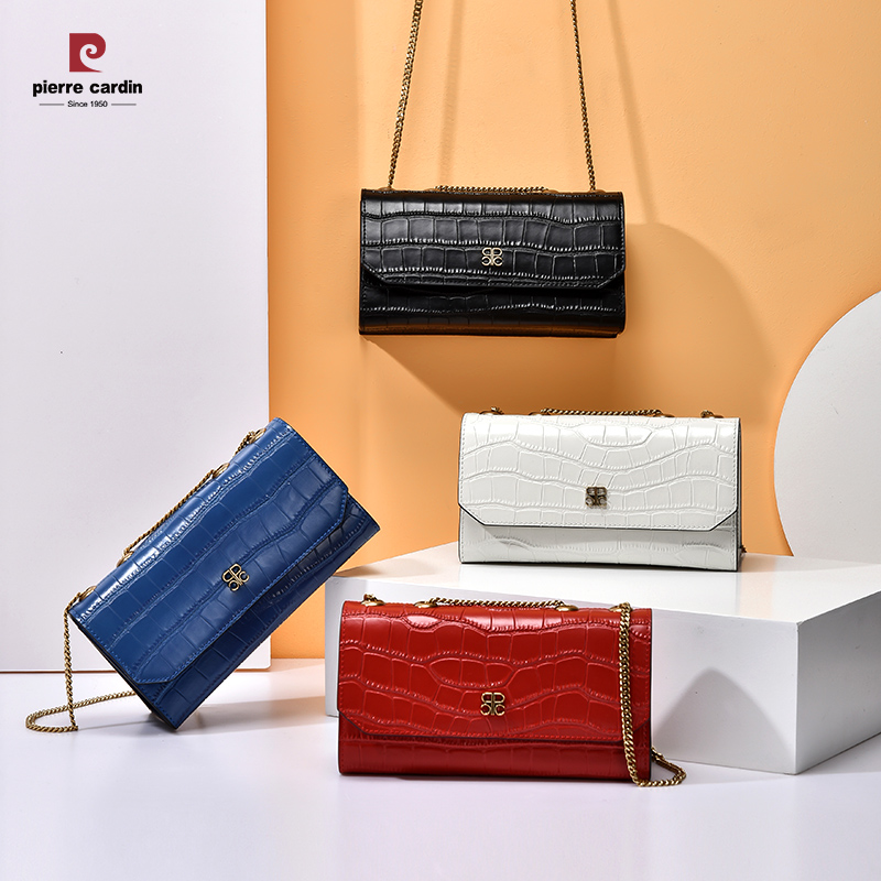 皮尔卡丹包包女2023新款单肩斜跨包简约时尚链条包质感设计法棍包