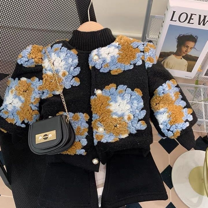 女童秋冬套装2023新款儿童冬装网红衣服女宝宝外套毛衣裤子