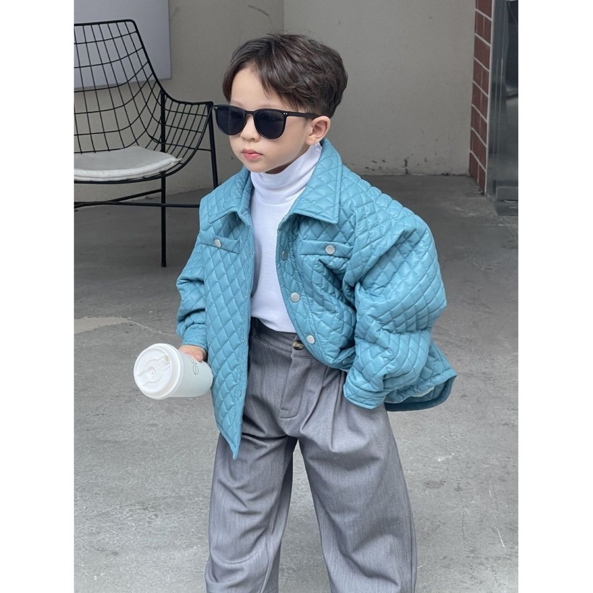 韩国童装冬款男童洋气夹棉加厚衬衫外套宽松休闲儿童潮酷上衣长袖