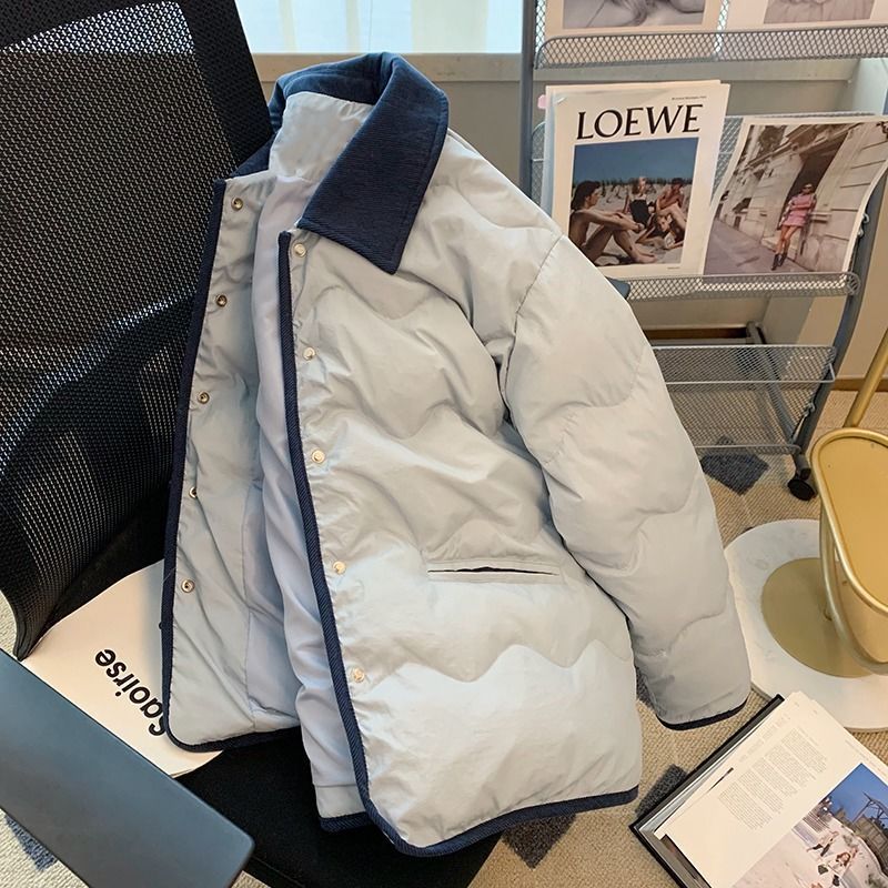 韩系高级感小香风翻领轻薄棉服女冬季赫本风炸街宽松棉衣外套