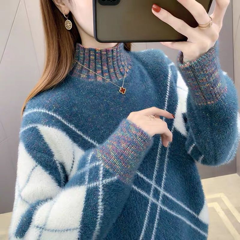加厚仿水貂绒毛衣女秋冬2023年新款套头针织衫宽松韩版百搭打底衫