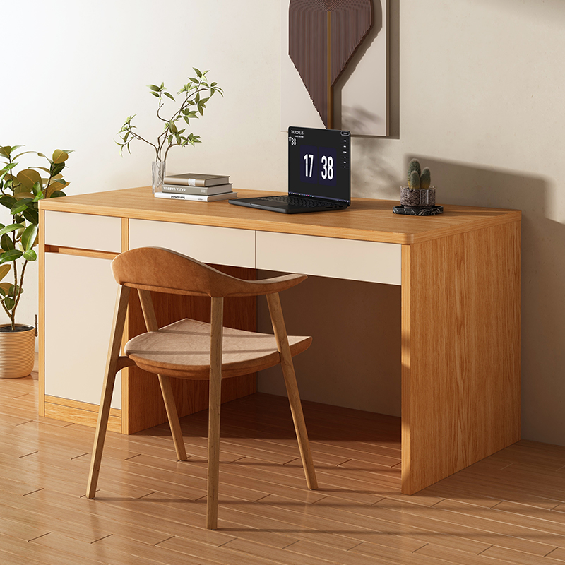 【橙音】实木马六甲电脑桌家用书桌写字桌简约现代办公带抽屉学习桌