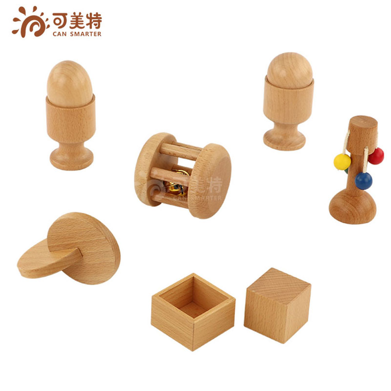 可美特蒙氏婴幼儿系列6件蛋杯摇摇看堆堆看铃铛蒙台梭利摇铃方块