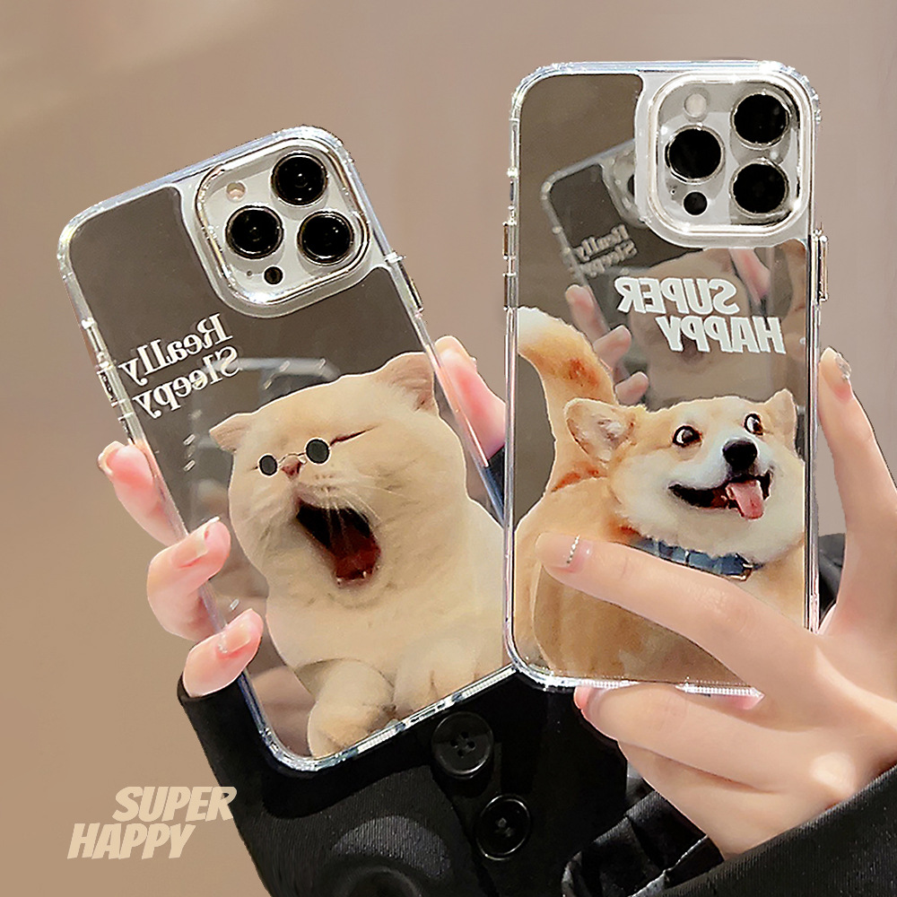 全新未使用  搞怪可爱猫咪狗狗苹果手机壳iphone14promax电镀镜面