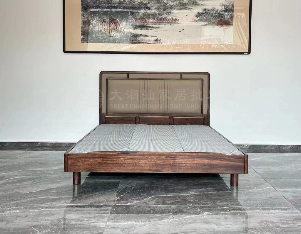 新中式大床-新26（皮）尺寸1.5m实木乌金木材质 家用新中式大床