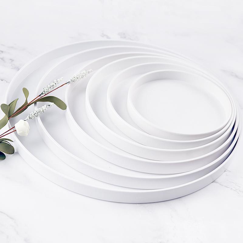 塑料托盘圆形茶盘白色黑色北欧家用木纹茶盘茶杯客厅水杯密胺盘子