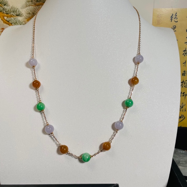 满天星锁骨链，三彩翡翠项链