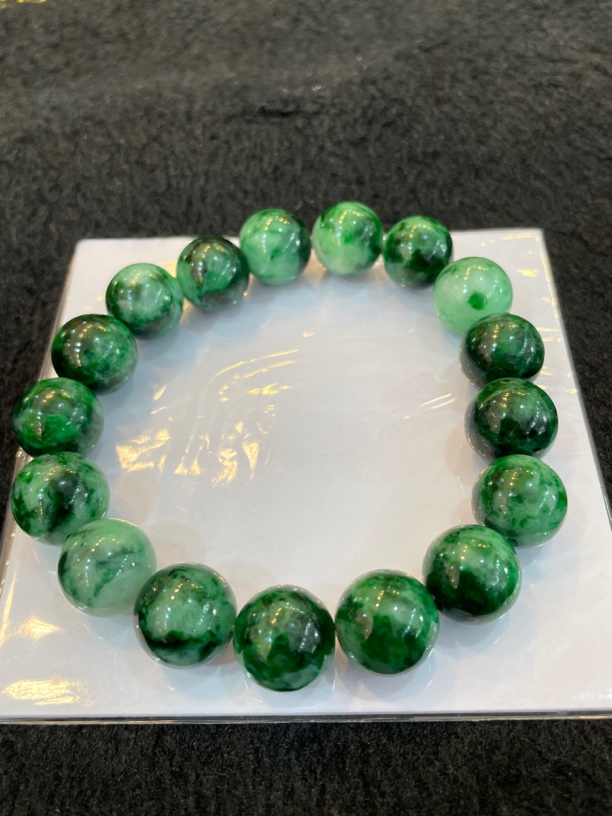 辣色花青佛珠手串，绿色