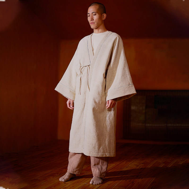 山下的家 朝云 老布宽棉袍手织布加厚保暖长款开衫中式广袖大衣