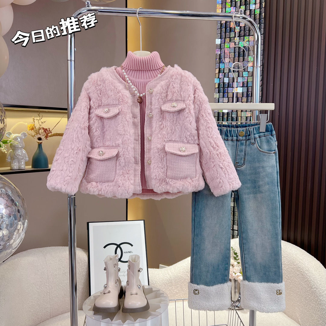 2023棉衣2024新款儿童小香风加厚外套女宝宝一体绒2024