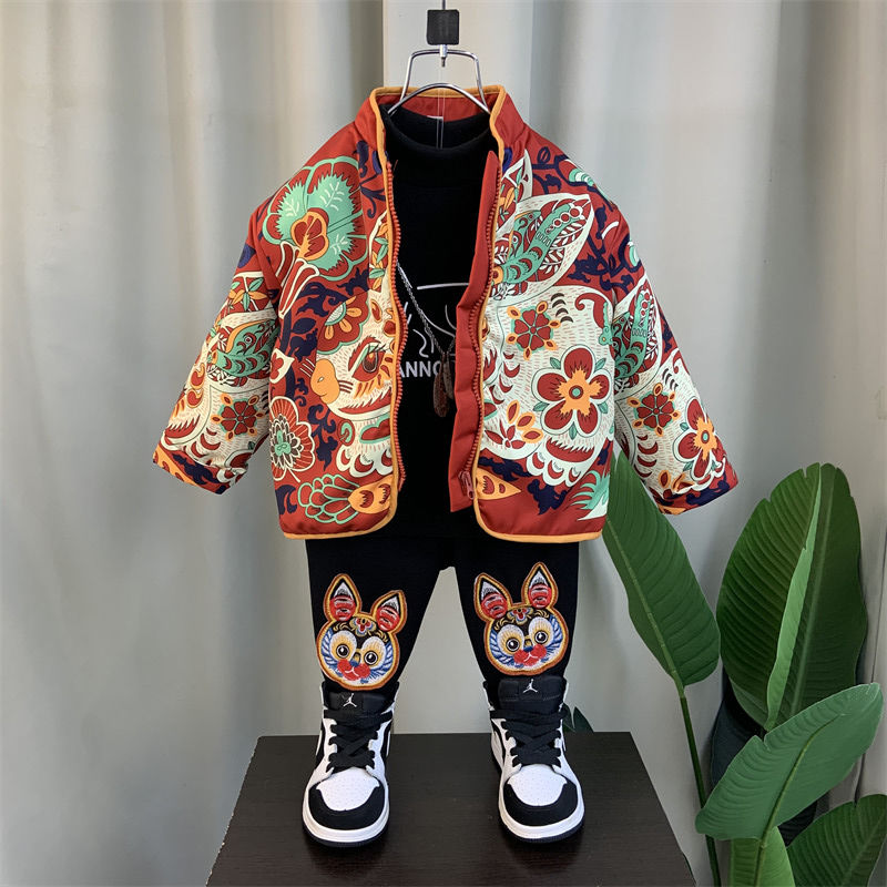 男童拜年服2023新款宝宝兔年冬装唐装棉服儿童过年中国风喜庆衣服