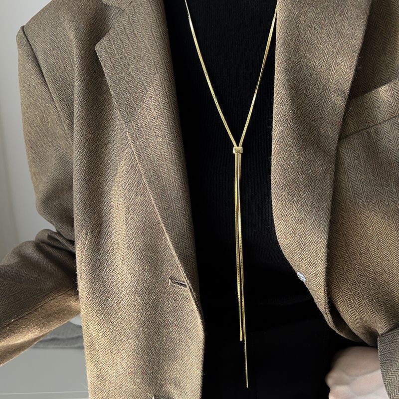铜项链 时尚秋冬轻奢长款抽拉蛇骨链项链气质毛衣链2023年新款潮