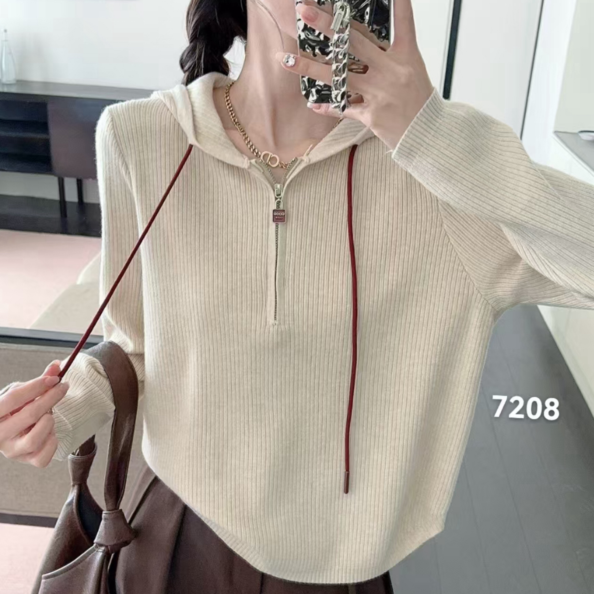 秋冬时尚潮流长袖连帽针针织衫百搭大版
