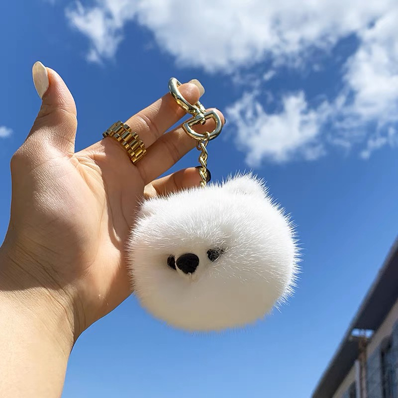 整皮水貂毛毛绒小狗头挂件包包挂件