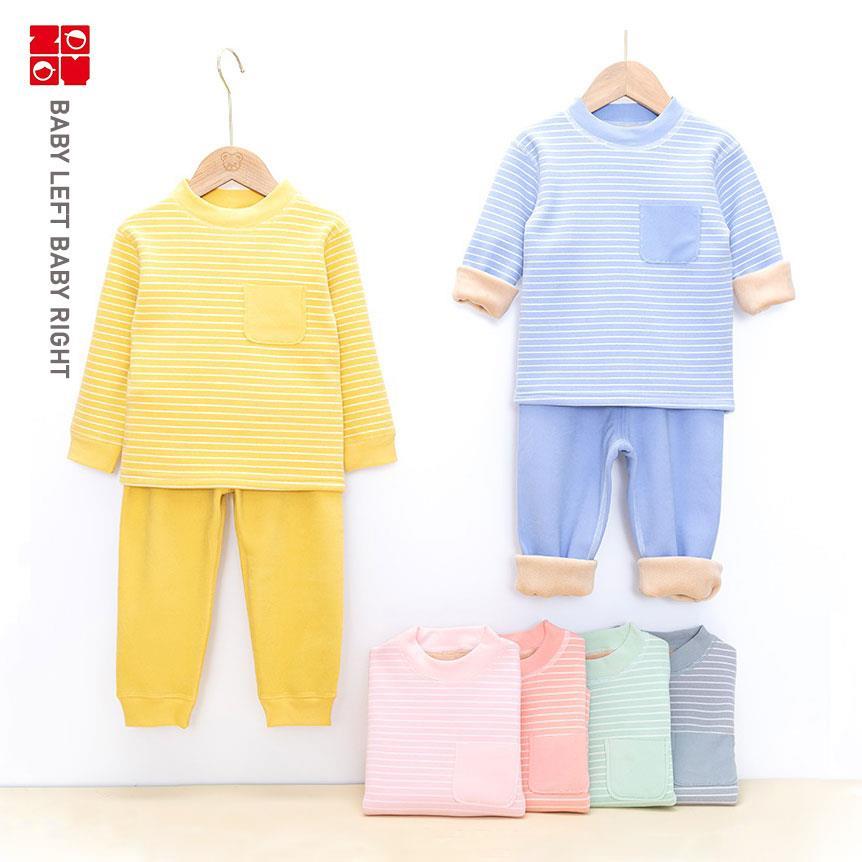 儿童秋冬无骨加绒加厚保暖内衣套装男女童家居服自发热宝宝冬睡衣