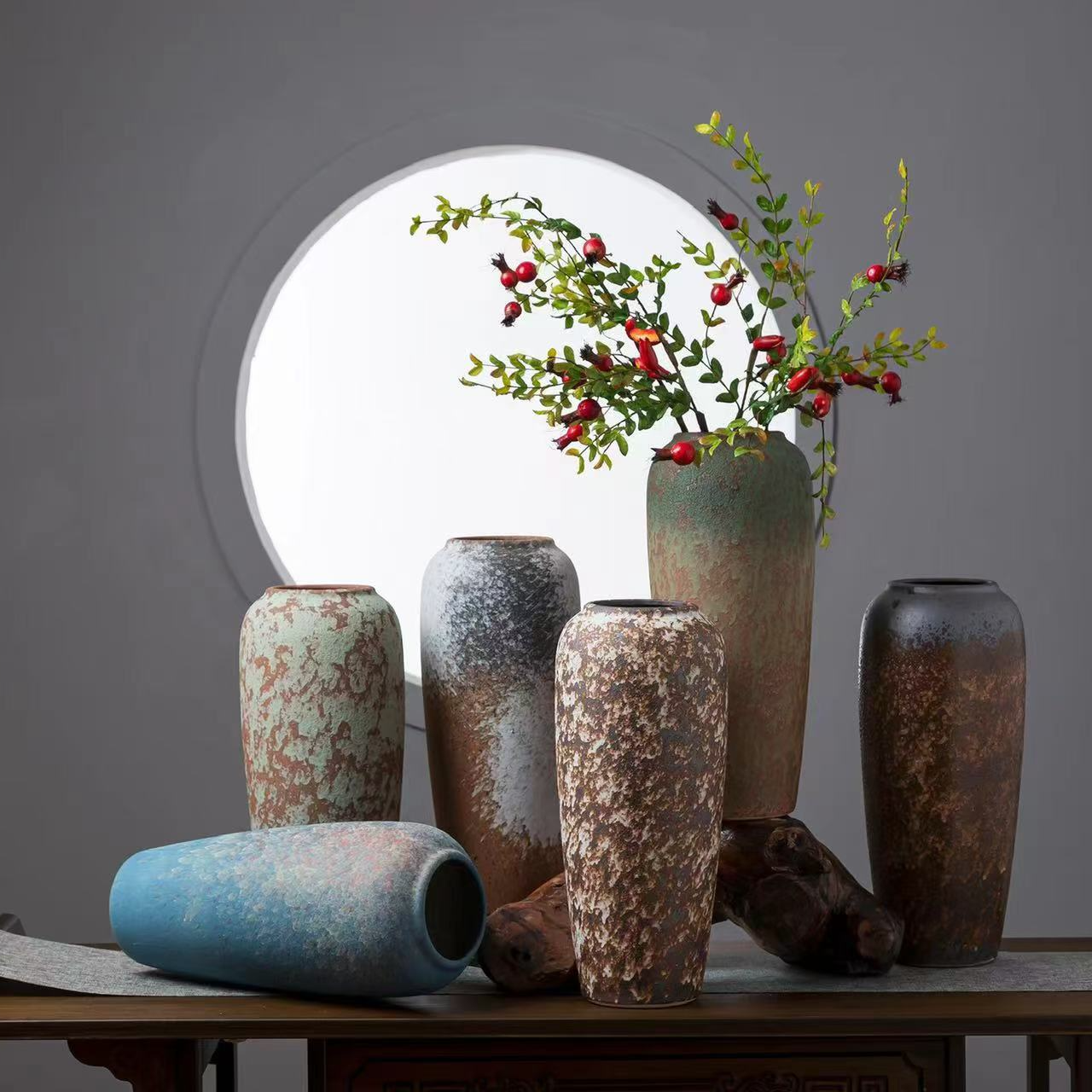 【莫兰迪】景德镇手工陶制大号花瓶氛围感家居摆件