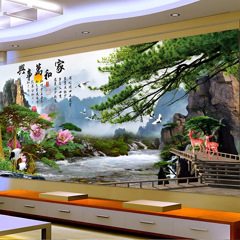 家和万事兴钻石画满钻2025新款客厅大气粘钻画迎客松点钻画十字绣