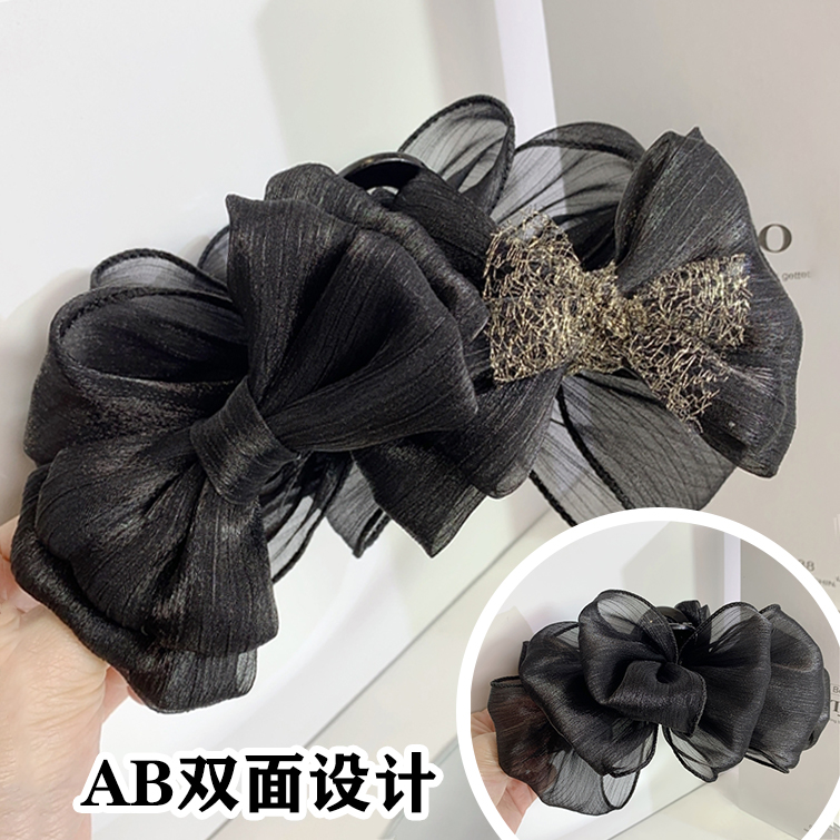 义佰满分韩版双面蝴蝶结大抓夹复古优雅气质百搭鲨鱼盘发夹