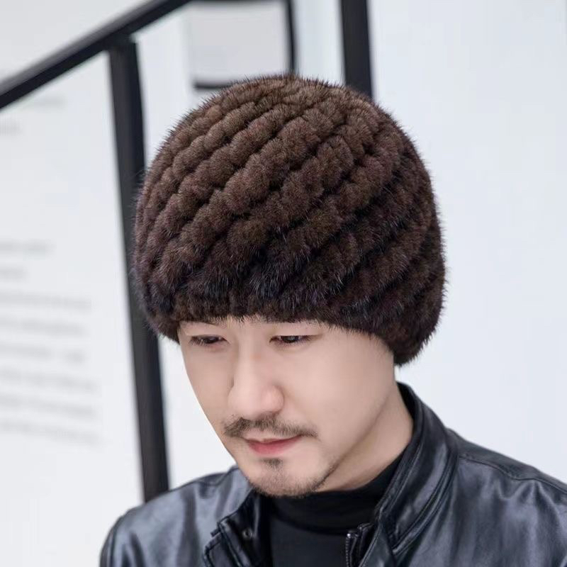 水貂帽子男士冬季新款中老年加厚保暖护耳中老年人编织针织帽