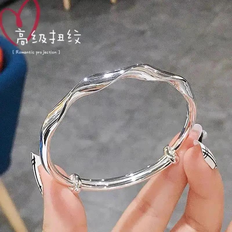 足银手镯  S999银手镯女莫比乌斯扭转纹纯银时尚足银镯子送礼女友