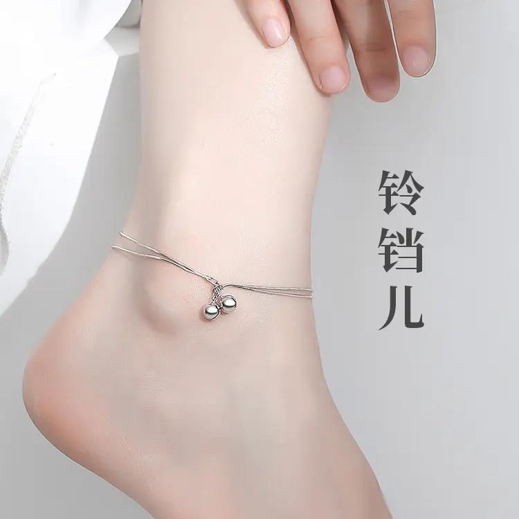 925银脚链  s925纯银爆款铃铛脚链女双层高级小众设计感可调节脚