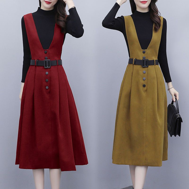 背带裙套装女2024秋冬新款名媛气质减龄显瘦时尚洋气两件套连衣裙