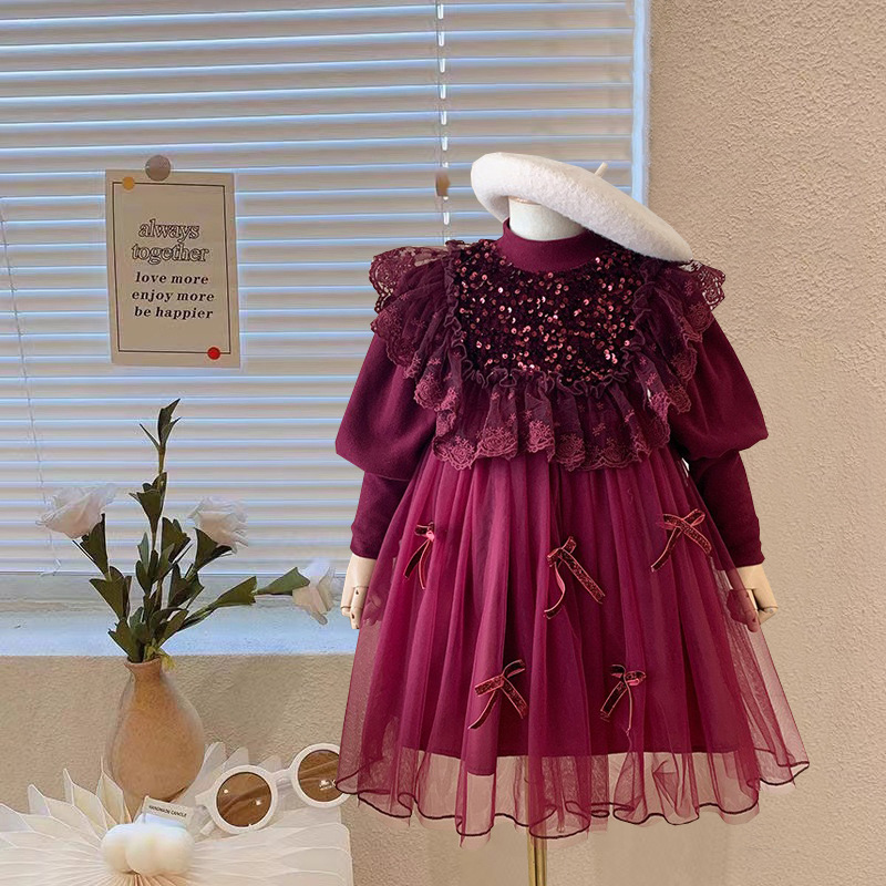 女童连衣裙秋冬2023新款洋气女宝宝亮片礼服裙时尚儿童加绒公主裙