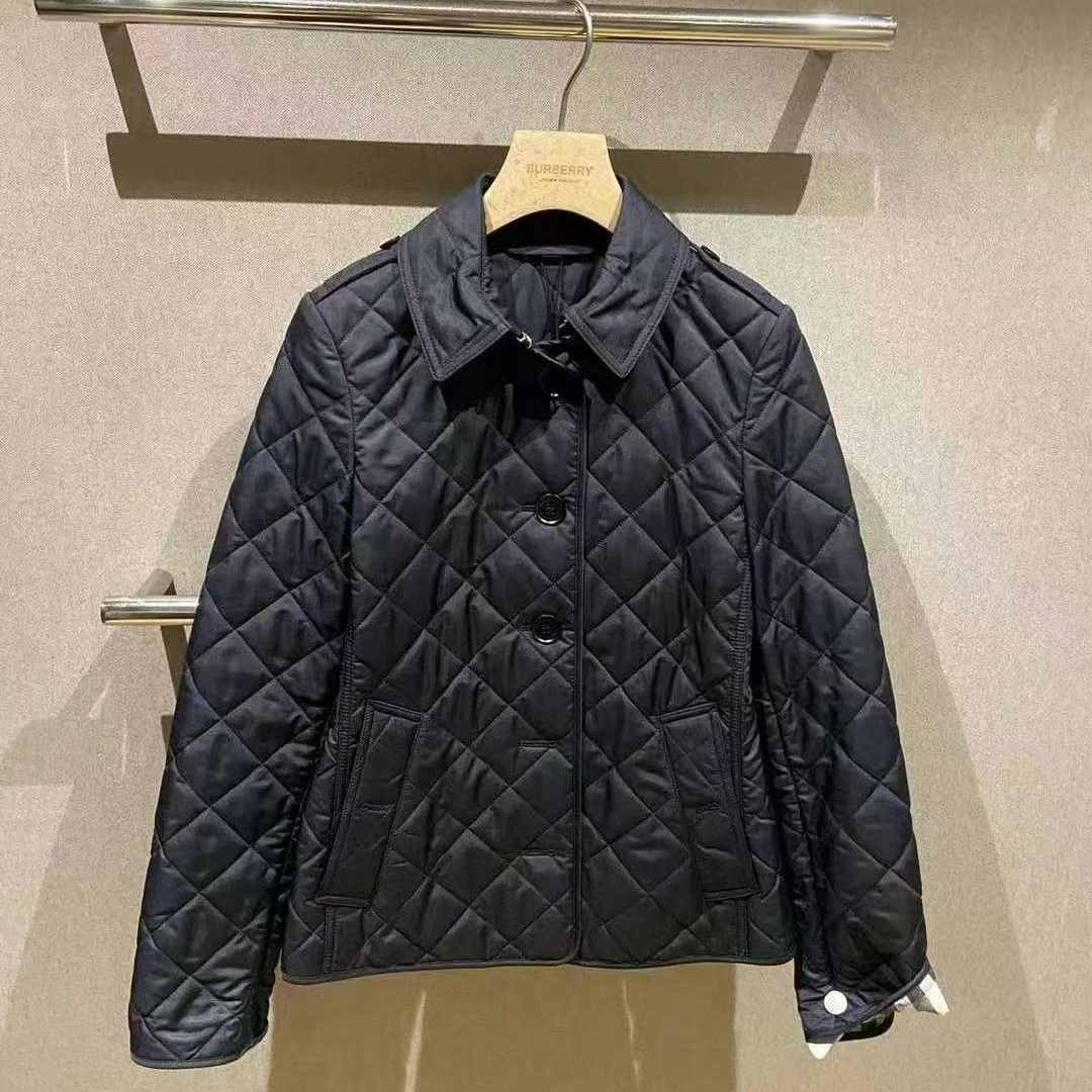 【巴黎直邮】Burberry博柏利 女款深蓝翻领长袖收腰棉服 80530481