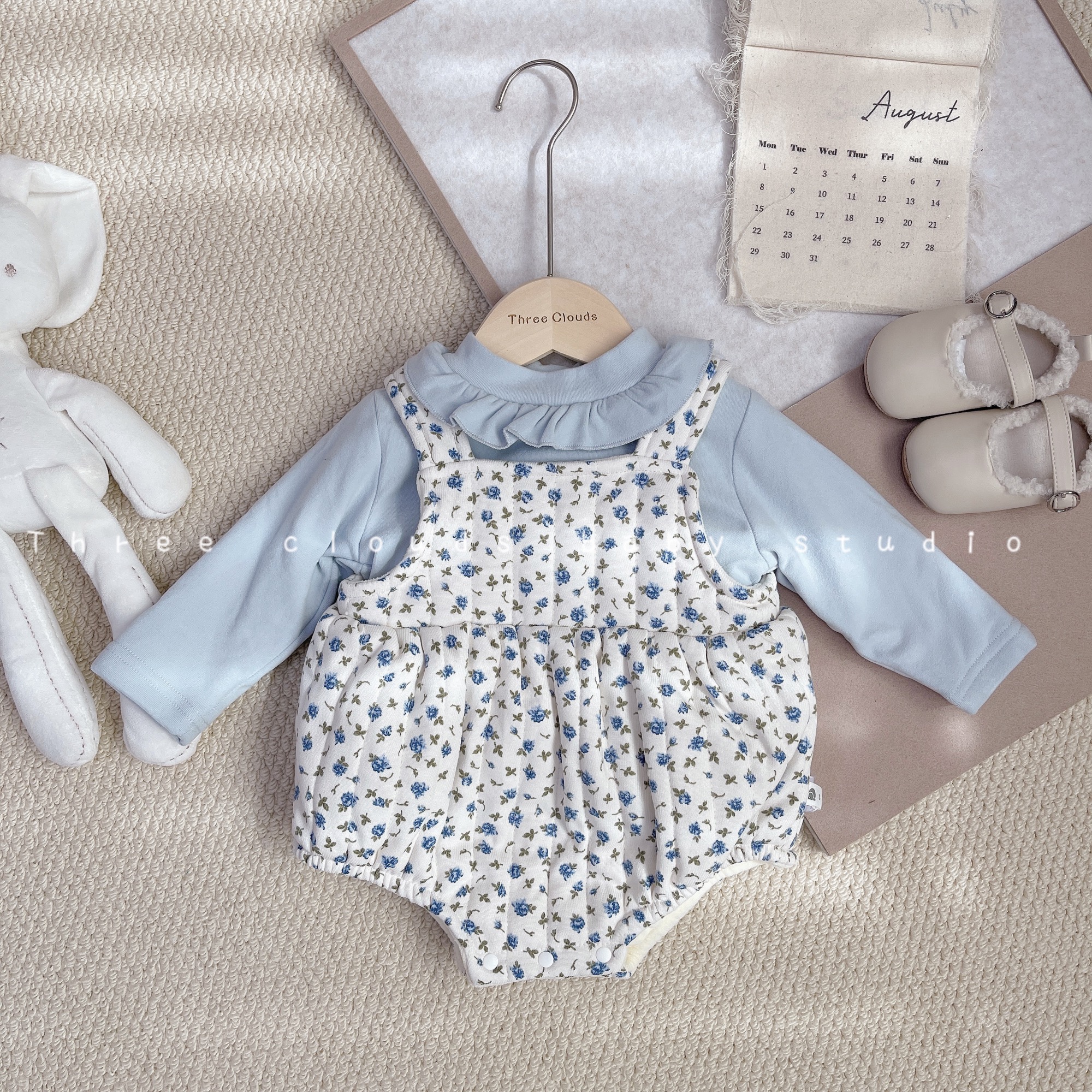 三小朵1418婴儿秋冬新款加绒套装女宝宝连体衣冬季保暖打底衫加厚