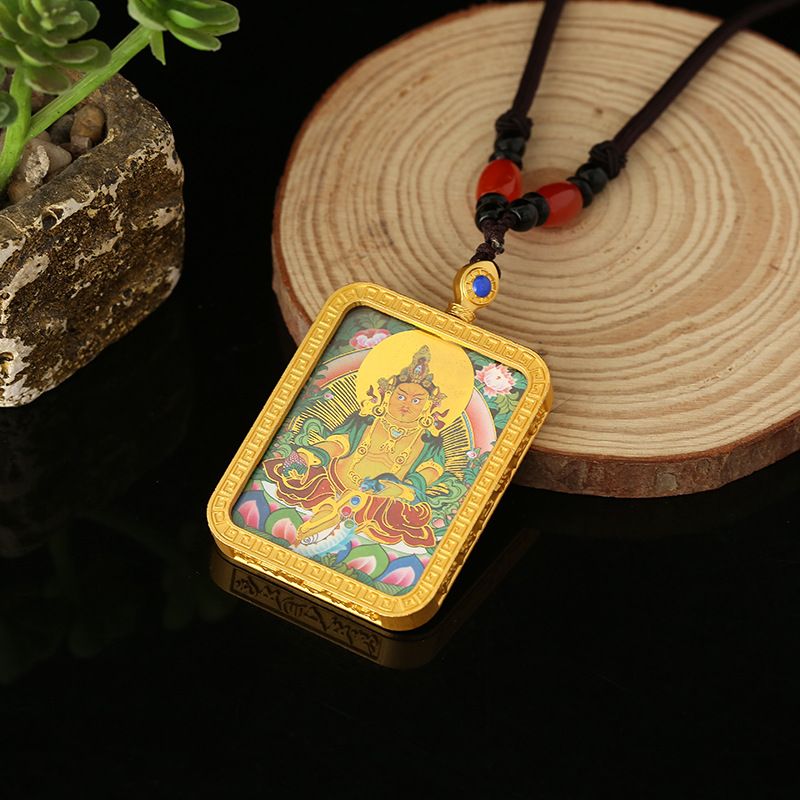 铜布艺吊坠 黄材小唐卡吊坠男女牌挂件项链藏式招柴国风国潮毛衣