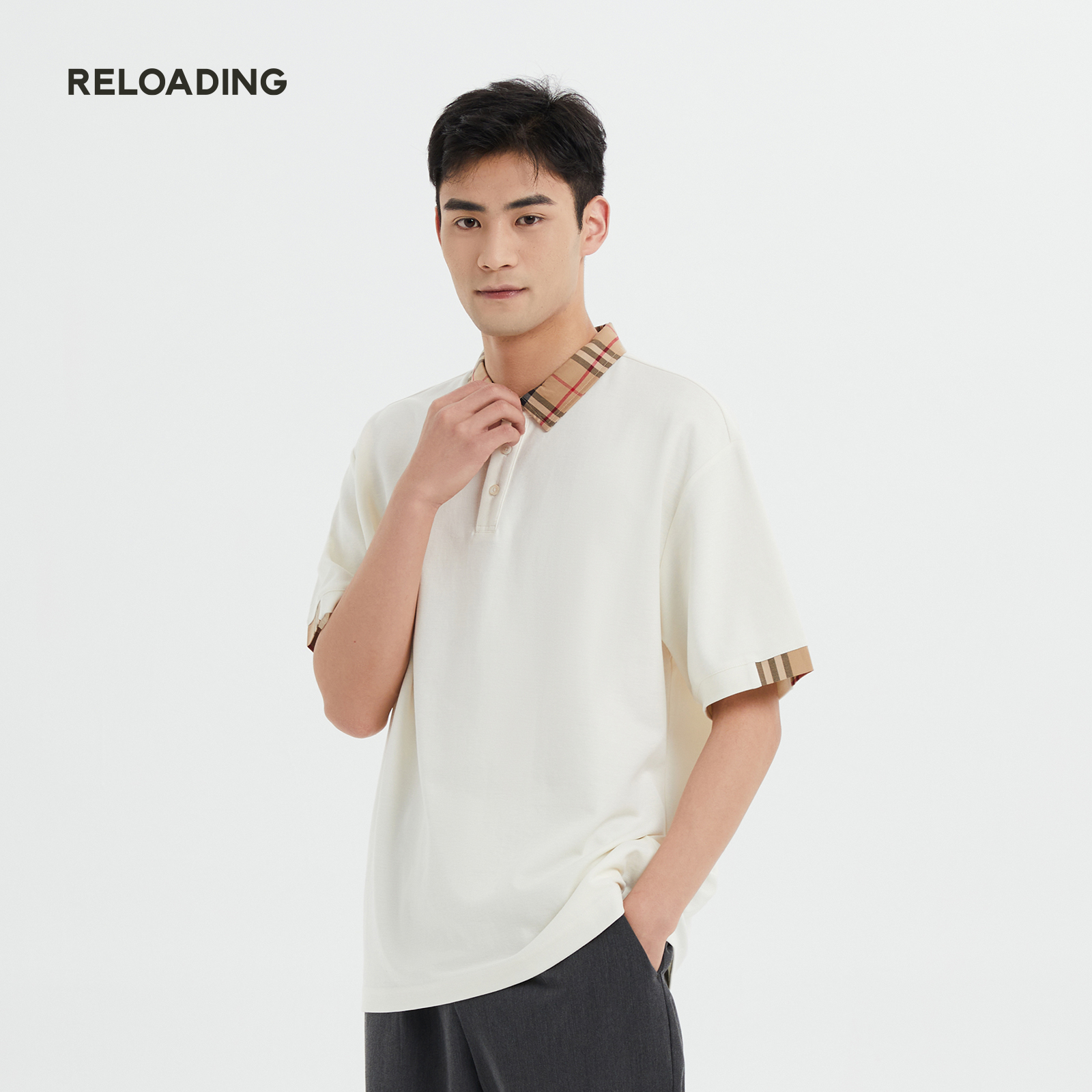 黑M 领口袖子拼格纹Polo衫重磅夏季男t恤(尺码颜色不可更换)