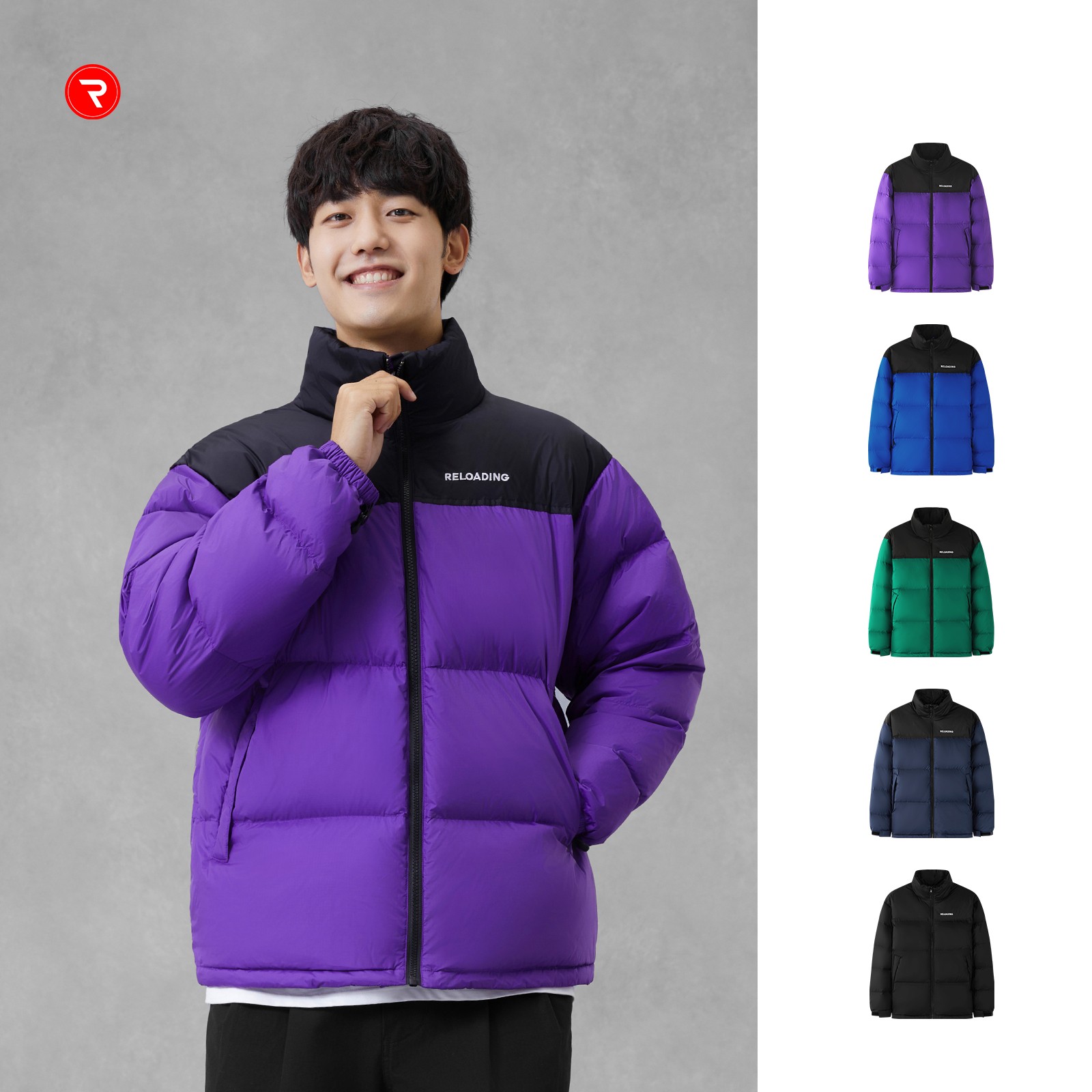 【S】墨绿M经典撞色拼接立领时尚保暖羽绒服（颜色尺码不可更换）