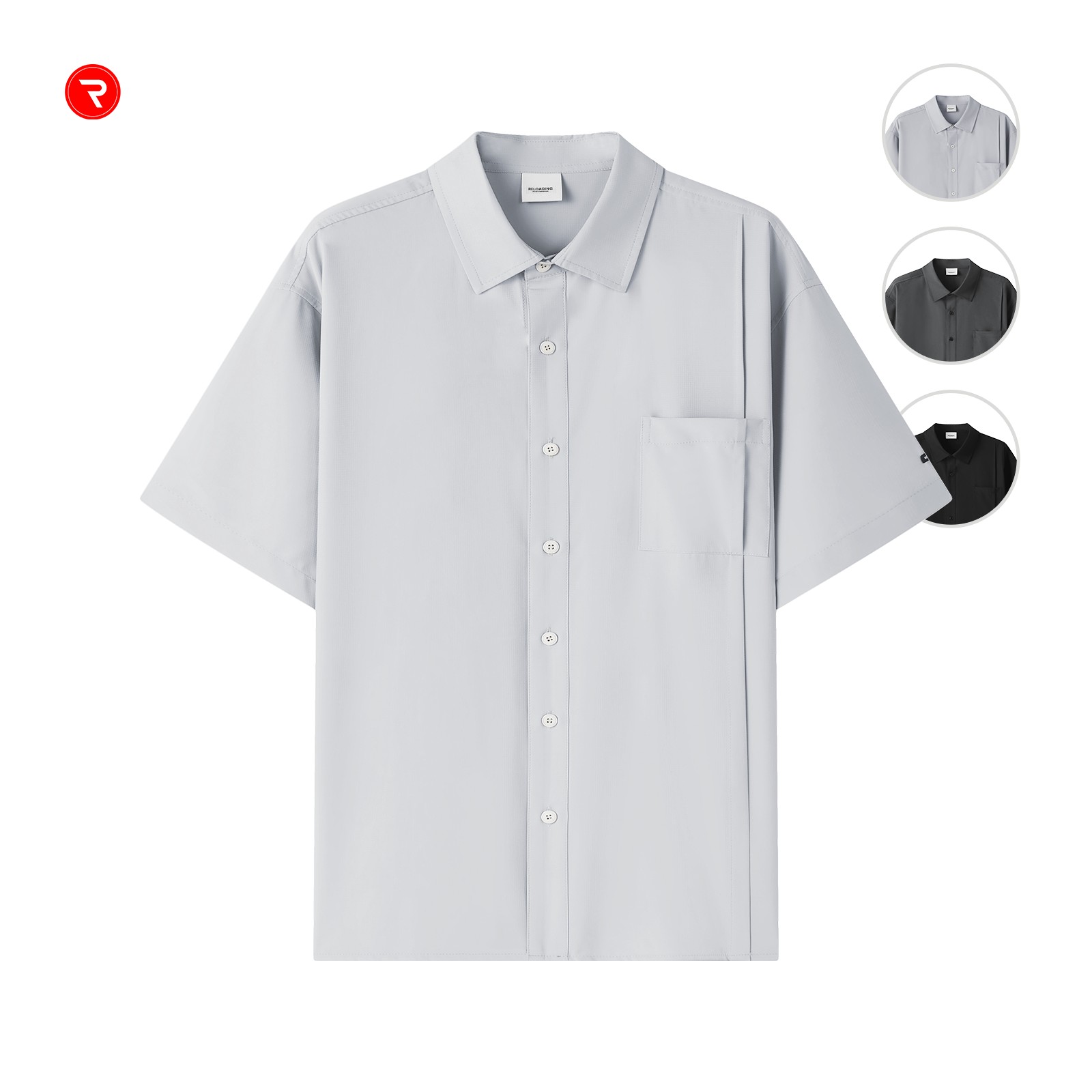 浅灰蓝XL 暗格纹轻薄透气翻领衬衫短袖T恤（颜色尺码不可更换）