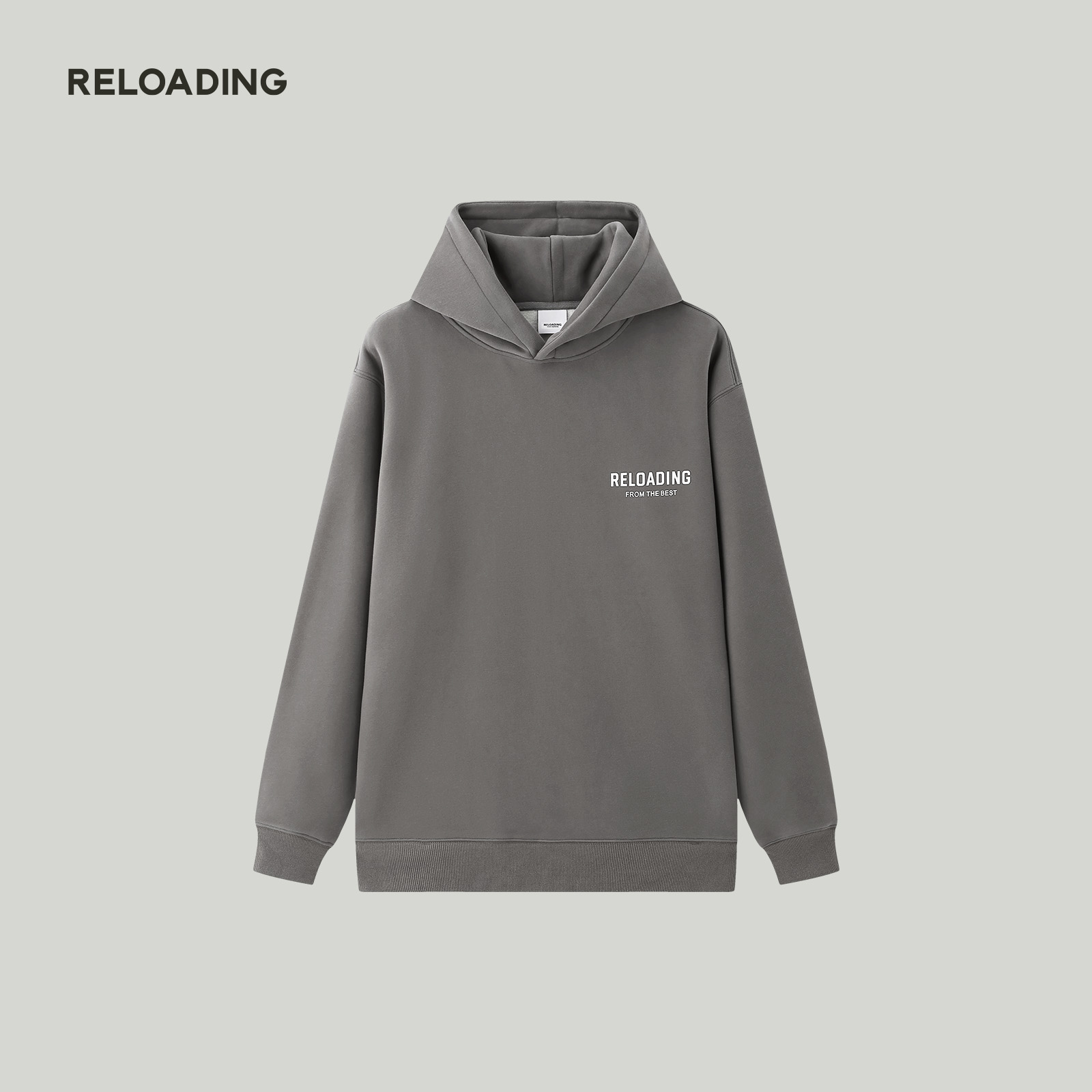  重新加载厚板胶印加绒保暖连帽卫衣 深灰;M（颜色尺码不可更改）