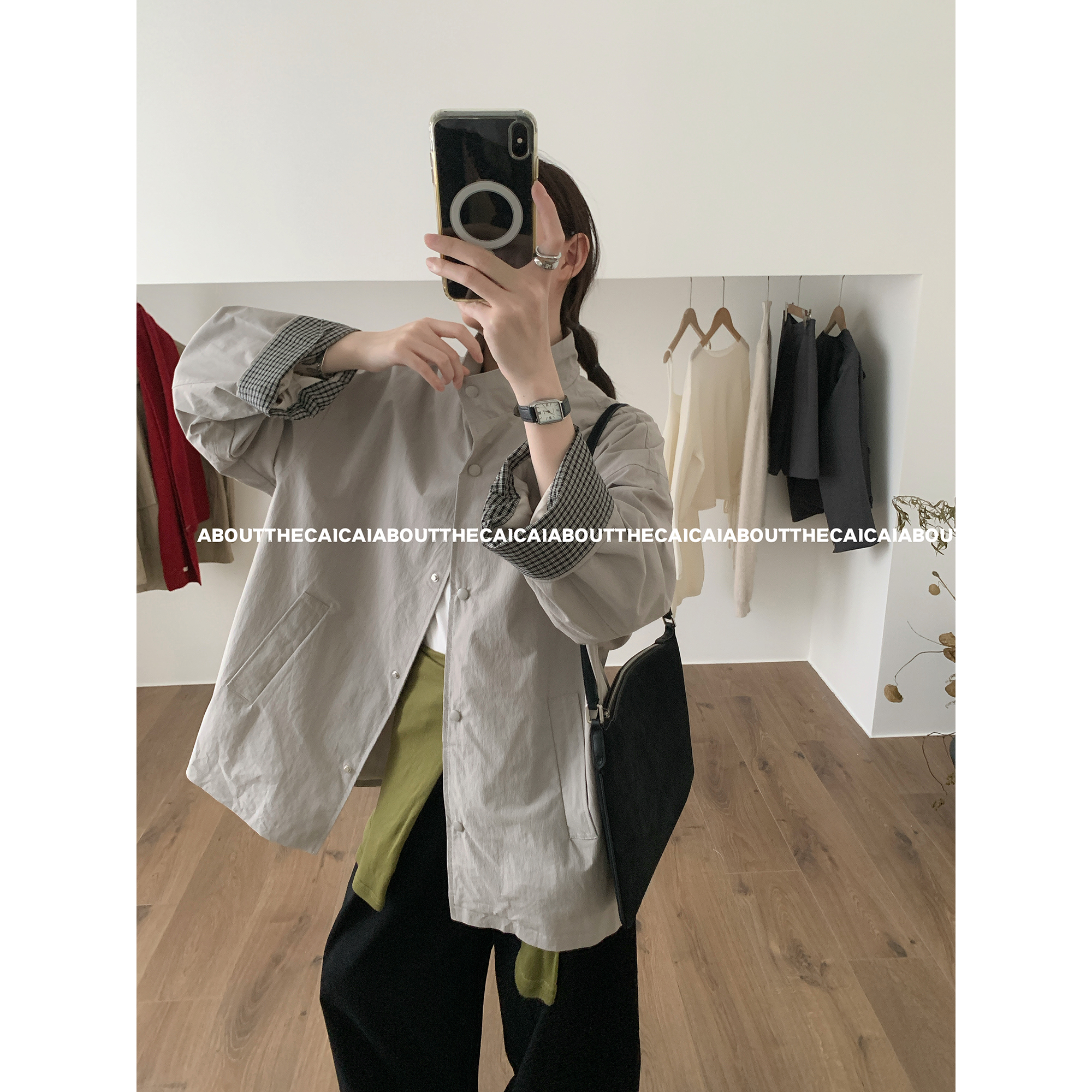 CAICAI灰色短款风衣外套女韩系简约高级感休闲小个子643 626