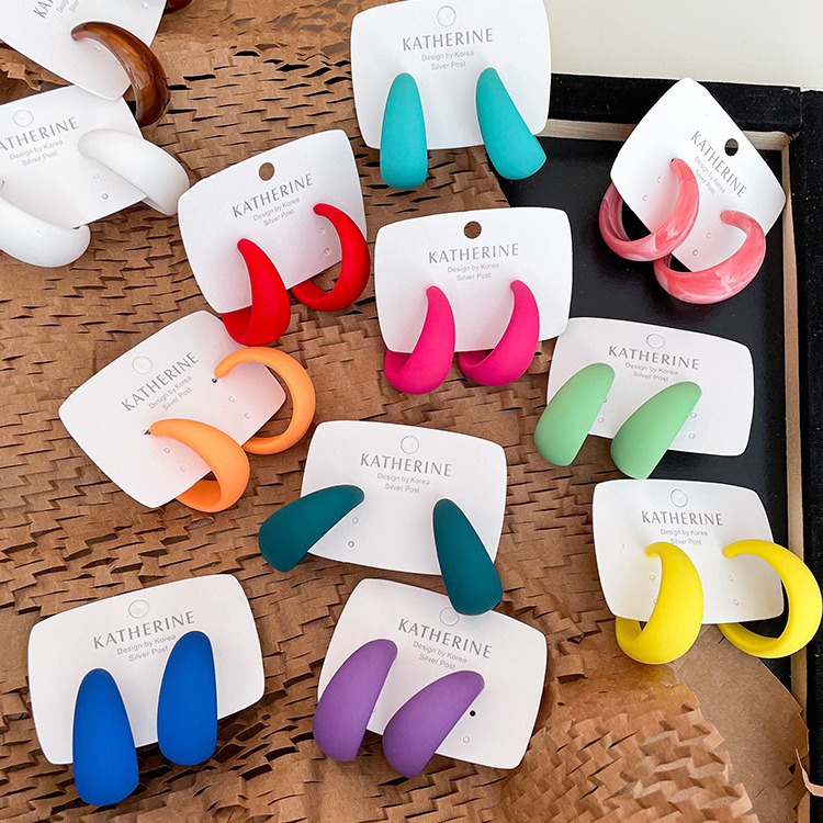 非金属亚克力耳饰 糖果彩色直针 c圈耳饰3.5cm