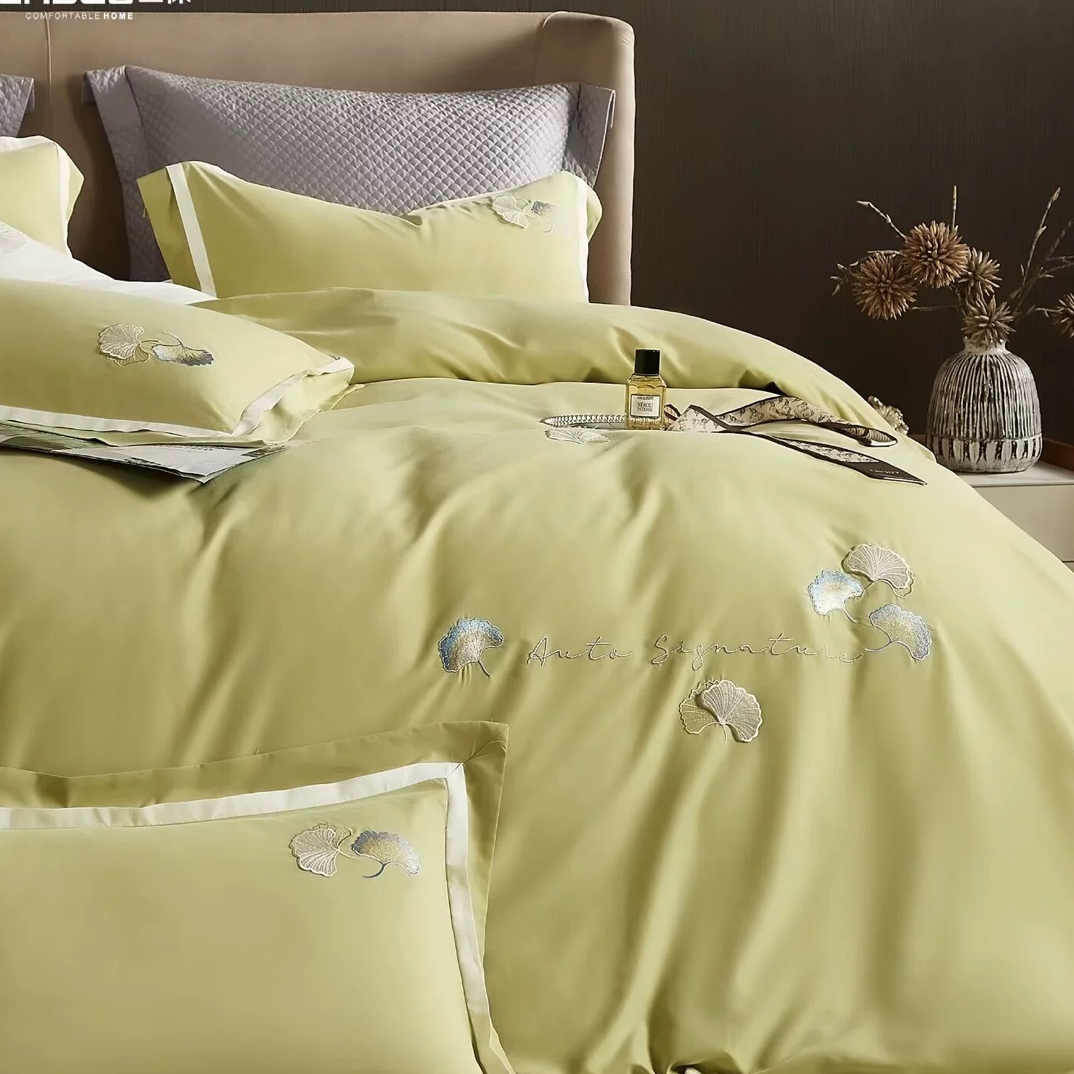 轻奢高品质四件套裸睡丝滑被套床单亲肤舒适四季可用欧式绣花简约