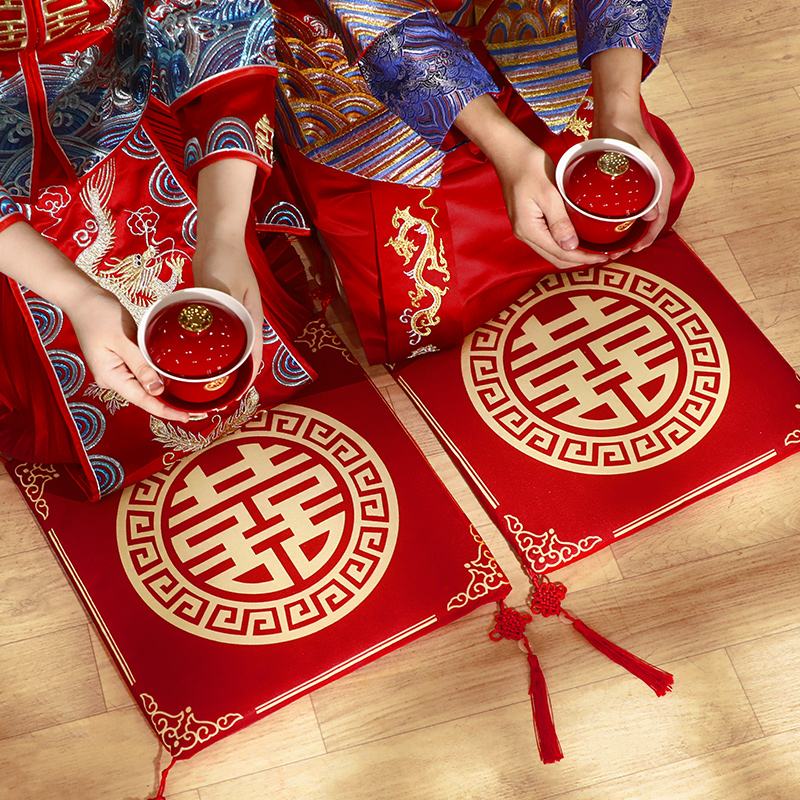 跪垫结婚敬茶坐福垫一对红色喜垫敬酒跪拜新娘改口婚庆用品大全