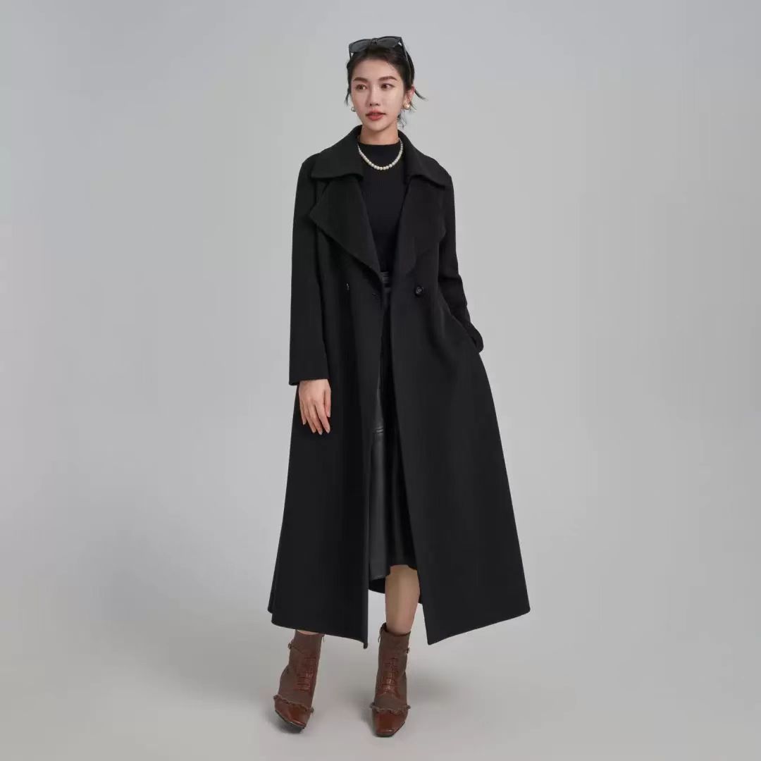 2024新款秋冬高端双面羊毛大衣中长款收腰外套气质款外套
