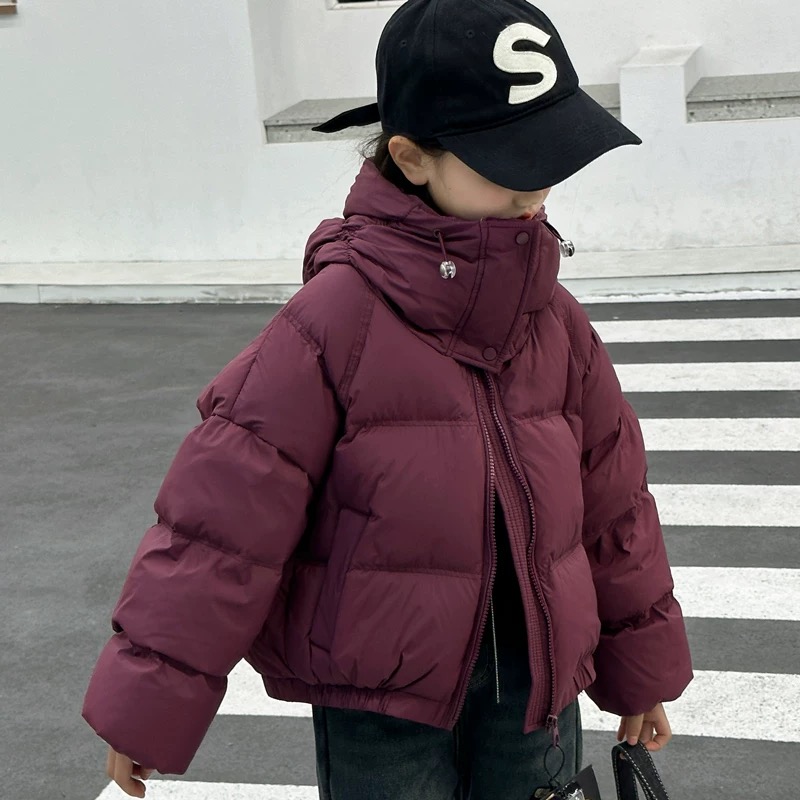 YH240498B鹅绒服童装2024冬款男女童洋气纯色连帽加厚保暖外套