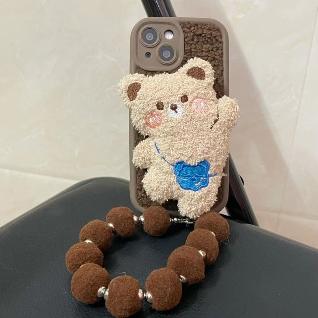 小红书秋冬毛绒小熊链适用于苹果15/14/16手机壳iPhone13女1211xr