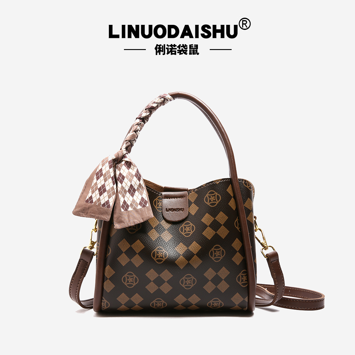 LINUODAISHU/2024秋冬新款手提包简约轻奢单肩包百搭斜挎包带丝巾
