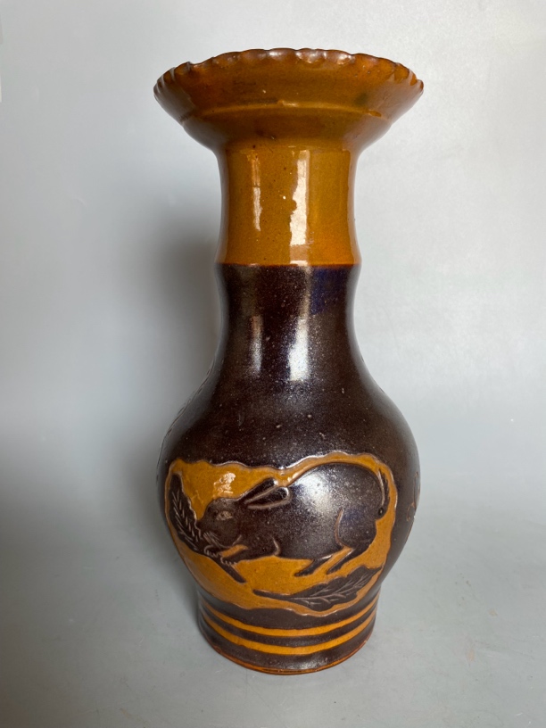 麻城窑精品插花器，高度23.5口径10.5.不议价喜欢直接拍复古手工艺