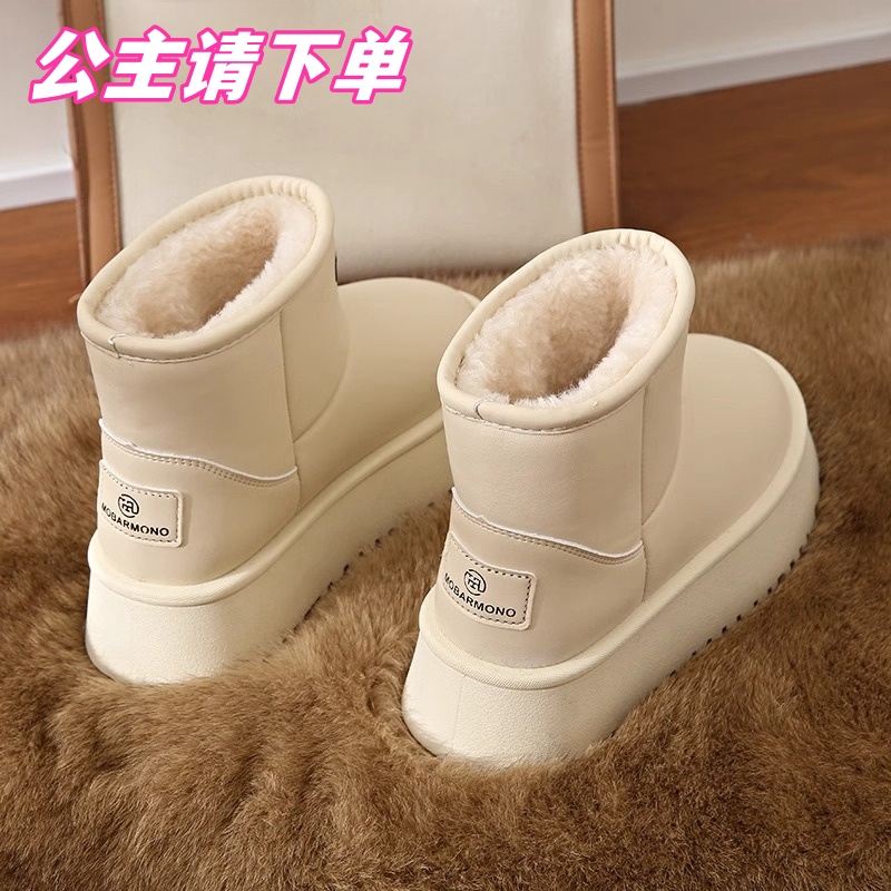 回力瑞厚底雪地靴女毛皮一体2023新款冬加绒加厚防水防滑外穿棉鞋
