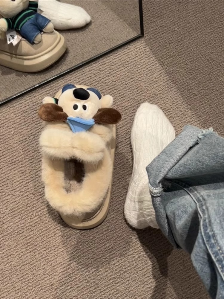 回力瑞卡通可爱狗雪地靴女2023冬加绒加厚套筒保暖鞋东北抗寒棉鞋