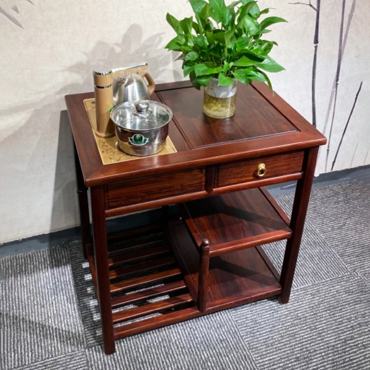 南美酸枝简约双层家用落地茶水车